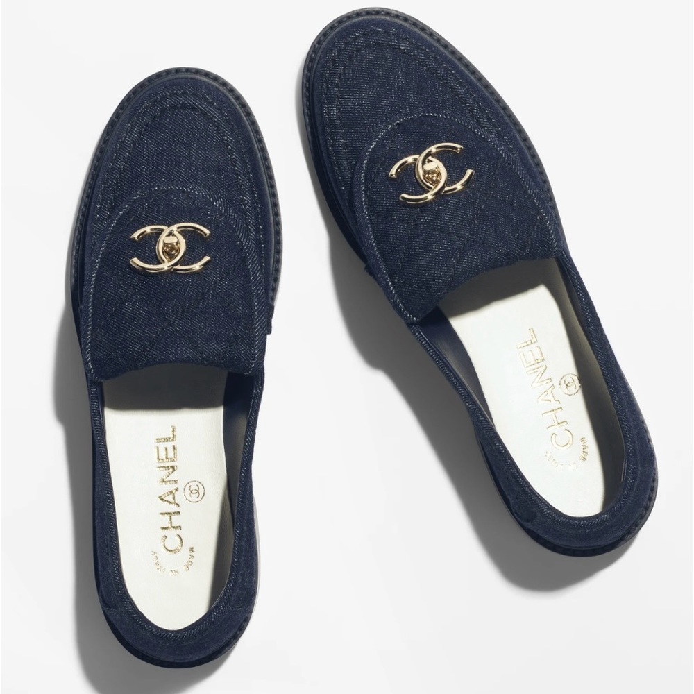 Brand new Chanel denim moccasins.